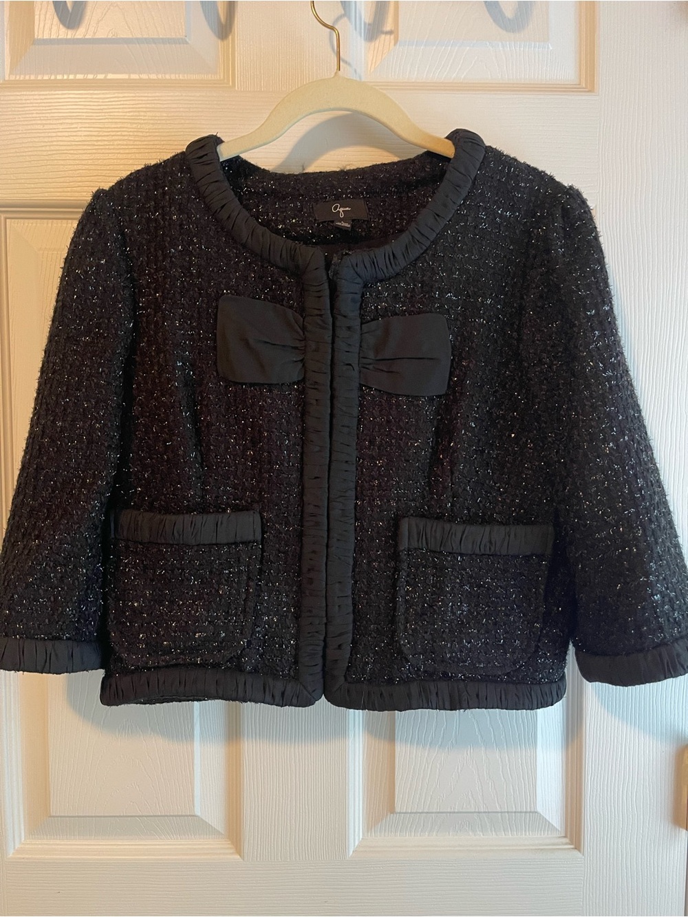 Agua Black Metallic Jacket Blazer Bow Detail Size L Fits S/M